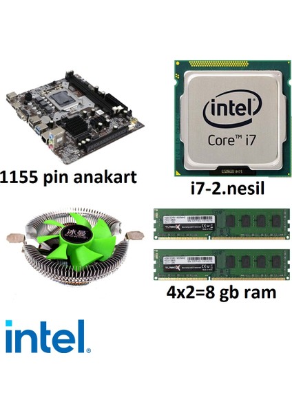 H61 1155 Pin I7 2.nesil Cpu 8 GB Ram Cpu Fan Uygun Anakart Set