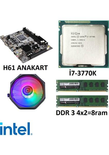 H61 1155 Pin I7 3770K Cpu 8 GB Ram Cpu Fan Uygun Anakart Set