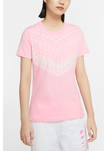Sportswear Bandana Printed Short-Sleeve Top Pembe Tişört
