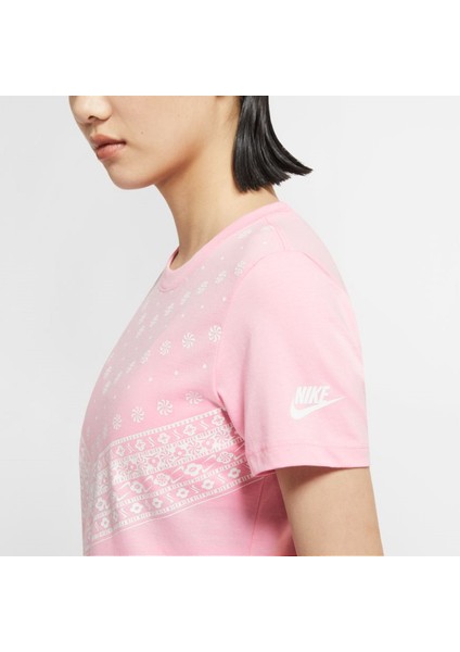 Sportswear Bandana Printed Short-Sleeve Top Pembe Tişört