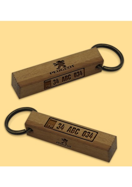 Kişiye Özel Plakalı Peugeot Logolu Ahşap Dikdörtgen Bar Anahtarlık Model 2 fiyatları