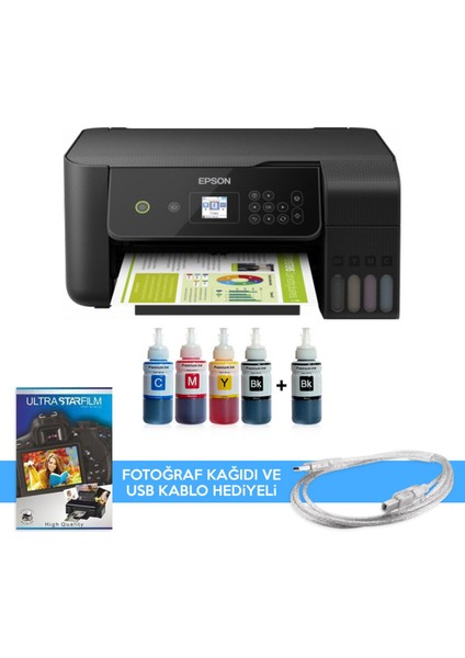 Tanklı L3260 Photoink Mürekkepli Tanklı Yazıcı (1 Siyah Mürekkep ve Fotoğraf Kağıdı Hediyeli)