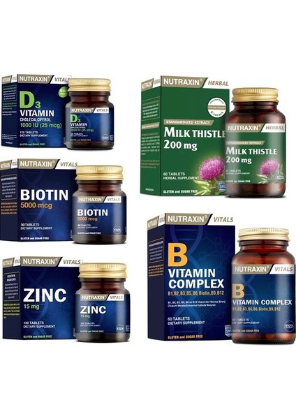 Milk Thistle 60 Tablet + Biotin + Çinko + D3 Vitamini + B Vitamini 60 Tablet