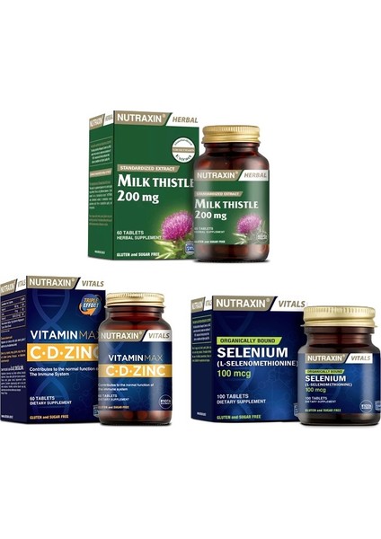 Milk Thistle 60 Tablet + Vitamin Max (C,d,zinc) 60 Tablet + Selenium 100 Mcg 100 Tablet
