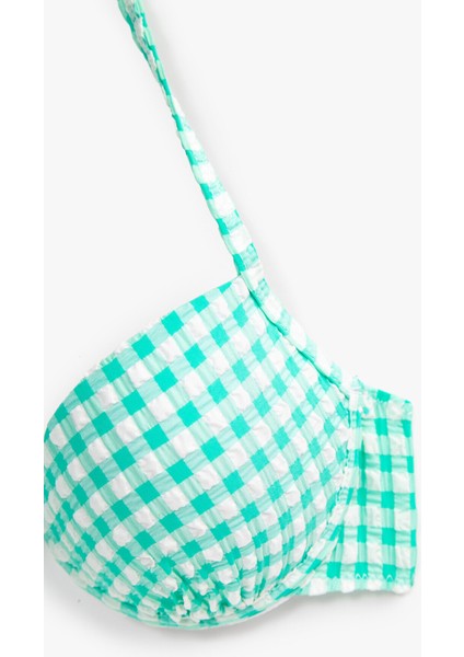 Bağlama Detaylı Ekose Bikini Üst
