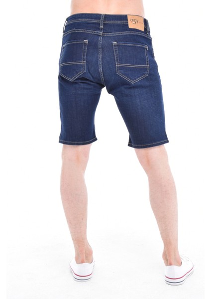 Cedy Denım Erkek Gönen Lacivert Kot Şort Slim Fit Jean Şort C342