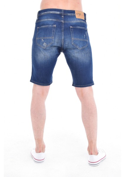 Cedy Denım Erkek Sinop Mavi Yıpratmalı Kot Şort Slim Fit Jean Şort C342 fırsatları