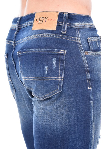 Cedy Denım Erkek Sinop Mavi Yıpratmalı Kot Şort Slim Fit Jean Şort C342 indirimleri