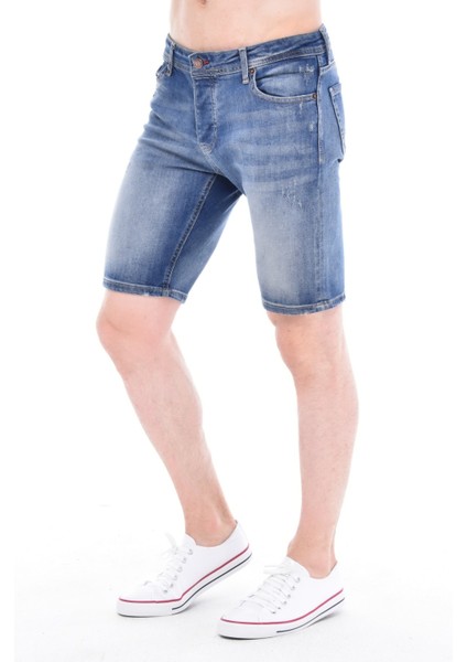 Cedy Denım Erkek Akçay Mavi Yıpratmalı Kot Şort Slim Fit Jean Şort C342 modelleri