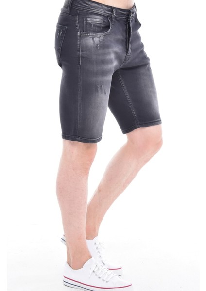 Cedy Denım Erkek Havana Antrasit Yıpratmalı Kot Şort Slim Fit Jean Şort C342