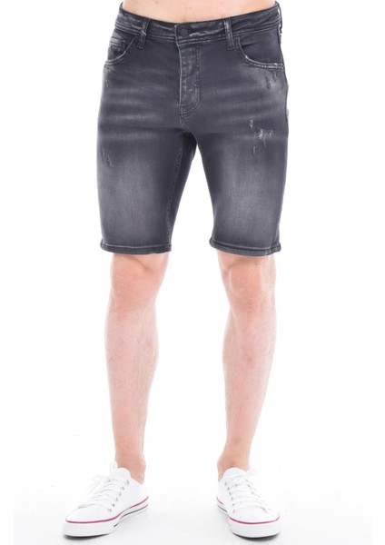 Cedy Denım Erkek Havana Antrasit Yıpratmalı Kot Şort Slim Fit Jean Şort C342