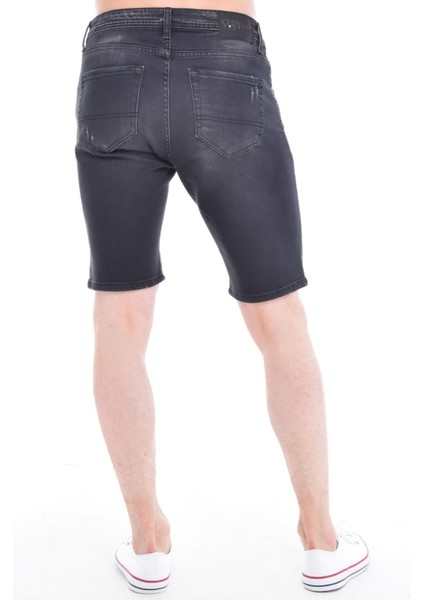 Cedy Denım Erkek Havana Antrasit Yıpratmalı Kot Şort Slim Fit Jean Şort C342