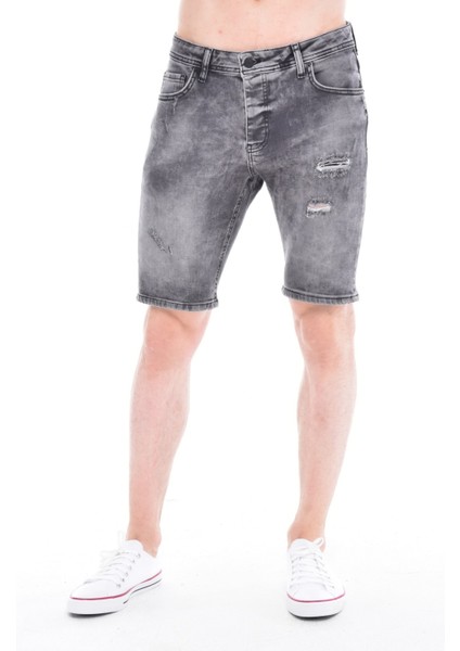 Cedy Denım Erkek Makedon Gri Yıpratmalı Kot Şort Slim Fit Jean Şort C342 fiyatları