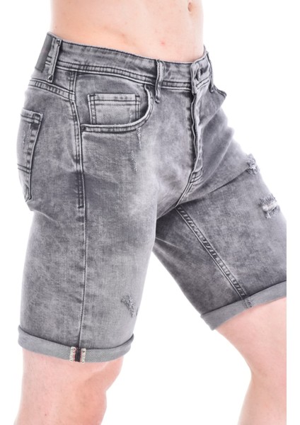 Cedy Denım Erkek Makedon Gri Yıpratmalı Kot Şort Slim Fit Jean Şort C342 indirimleri