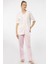 3370 Kadın Büyük Beden Kısa Kollu Pijama Takım-Pembe 2