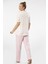 3370 Kadın Büyük Beden Kısa Kollu Pijama Takım-Pembe 5