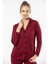3365 Kadın Uzun Kollu Gömlek Yaka Pijama Takım-Bordo 1