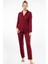 3365 Kadın Uzun Kollu Gömlek Yaka Pijama Takım-Bordo 4