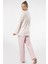 3366 Kadın Büyük Beden Uzun Kollu Pijama Takım-Pembe 5