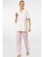 3369 Kadın Büyük Beden Kısa Kollu Pijama Takım-Pembe 2