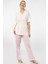 3369 Kadın Büyük Beden Kısa Kollu Pijama Takım-Pembe 3