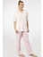 3369 Kadın Büyük Beden Kısa Kollu Pijama Takım-Pembe 4