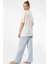 3370 Kadın Büyük Beden Kısa Kollu Pijama Takım-Mavi 4