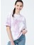 222 LCF 242002 Bisiklet Yaka Normal Kalıp Batik Desenli Lila Kadın T-Shirt 1