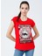 222 LCF 242024 Bisiklet Yaka Oversized Baskılı Kırmızı Kadın T-Shirt 3