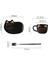Sacher Kaşık Set ile Seramik Kahve Fincanı Set Yaratıcı Sevimli Karikatür Kedi Çay Kupası Kahvaltı Süt Kahve Kupa Ekmek Tatlı Çanak Hediye | Teacups (Siyah) 2