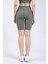 Kadın Çağla Yeşili Cepli Fitilli Yüksek Bel Spor Şort Tayt 8" 5