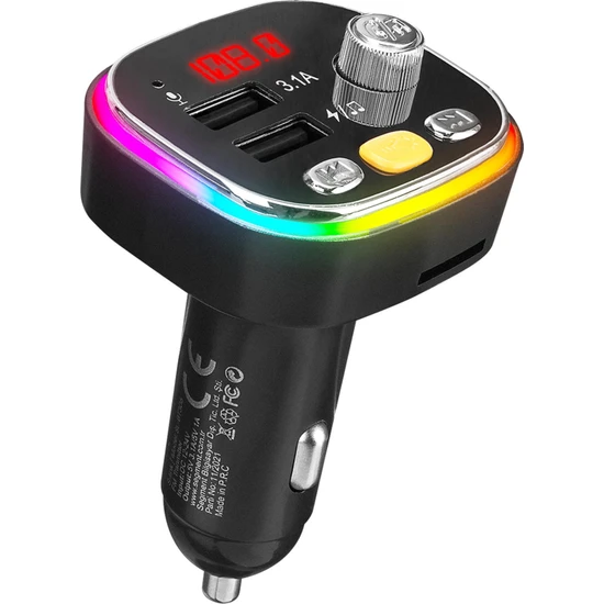 S-Link SL-BT306 Çift USB 5V 3.1A Rainbow Işıklı LED Ekran Tf Kartlı V5.0 Bluetooth Fm Transmitter