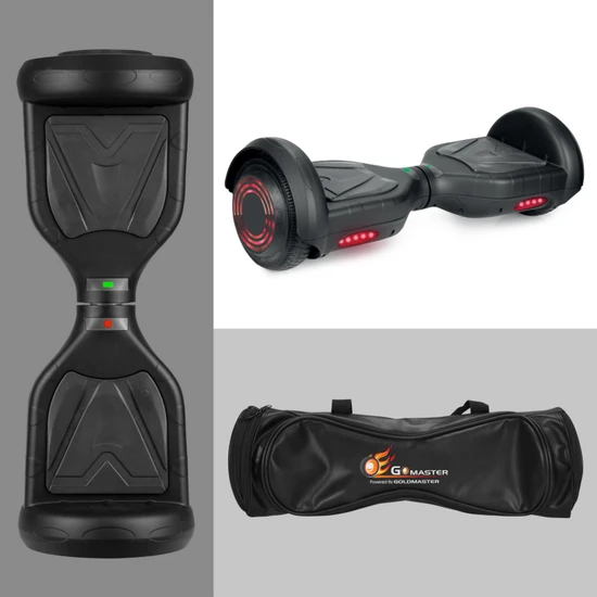 Gomaster Knight 6.5 Inch Işıklı Akıllı Dengeli Elektrikli Kaykay Hoverboard Taşıma Çantalı Siyah