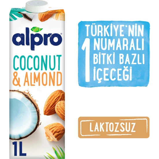 Alpro Hindistan Cevizli & Badem Sütü 1lt Laktozsuz Bitkisel Vegan Süt