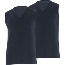 Erkek Loose Fit 2'li V Yaka Siyah Sıfır Kol Atlet 9227 Blackspade