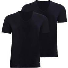Erkek Tender Cotton 2'li V yaka Siyah T-Shirt 9671 Blackspade