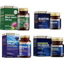 Nutraxin Milk Thistle 60 Tablet +Omega 3 2000 Mg 60 Kapsül+Biotin 30 Tablet+Selenyum 100 Tablet