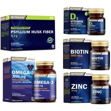 Psyllium Husk Fiber 30 Saşe+Omega 3 2000 Mg 60  Kapsül+Biotin 30 Tablet+ D3 Vitamini 120 T. +Çinko 100 T.