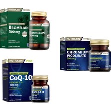 Nutraxin Co Q-10 (100 Mg) 30 Kapsül+Bromelain 500 Mg 60 Kapsül  + Chromium Picolinate (Krom) 90 Tablet