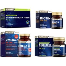 Psyllium Husk Fiber 30 Saşe +Omega 3 Ultra 2500 Mg 30 Kapsül+Biotin 30 Tablet+Selenyum 100 Tablet