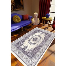 Salon Halısı Figürlü Çiçekli Gri Beyaz Kaydırmaz Kesme Yıkanabilir Ince Halı Tüysüz Kilim