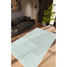 Salon Halısı Modern Eskitme Mavi Kaydırmaz Kesme Yıkanabilir Ince Halı Tüysüz Kilim