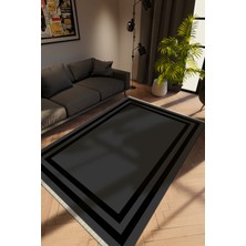 Modern Siyah Dijital Baskı Halı Kaydırmaz Ince Yıkanabilir