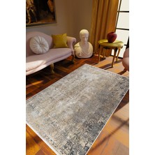 Salon Halısı Klasik Eskitme Gri Bej Kaydırmaz Kesme Yıkanabilir Ince Halı Tüysüz Kilim