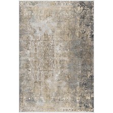 Salon Halısı Klasik Eskitme Gri Bej Kaydırmaz Kesme Yıkanabilir Ince Halı Tüysüz Kilim