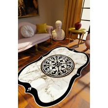 Salon Halısı Klasik Modern Ekru Kaydırmaz Kesme Yıkanabilir Ince Halı Tüysüz Kilim