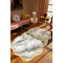 Salon Halısı Klasik Modern Lazer Kesim Altın Gri Beyaz Kaydırmaz Yıkanabilir Ince Halı Tüysüz Kilim