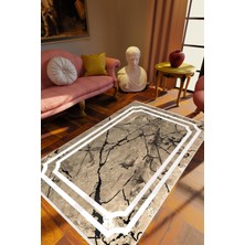 Salon Halısı Eskitme Modern Mermer Metalik Kahverengi Siyah Beyaz Kaydırmaz Yıkanabilir Ince Halı