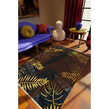 Klasik Siyah Dijital Baskı Halı Kaydırmaz Ince Yıkanabilir