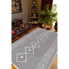 Salon Halısı Otantik Eskitme Gri Kaydırmaz Kesme Yıkanabilir Ince Halı Tüysüz Kilim